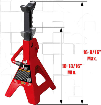 BIG RED AT42002R-3 Torin Jack Stands (1 Pair): Exceptional Use for Cars, Sedans, and Most Automobiles - 2 Ton (4,000 lb.) Capacity, Red