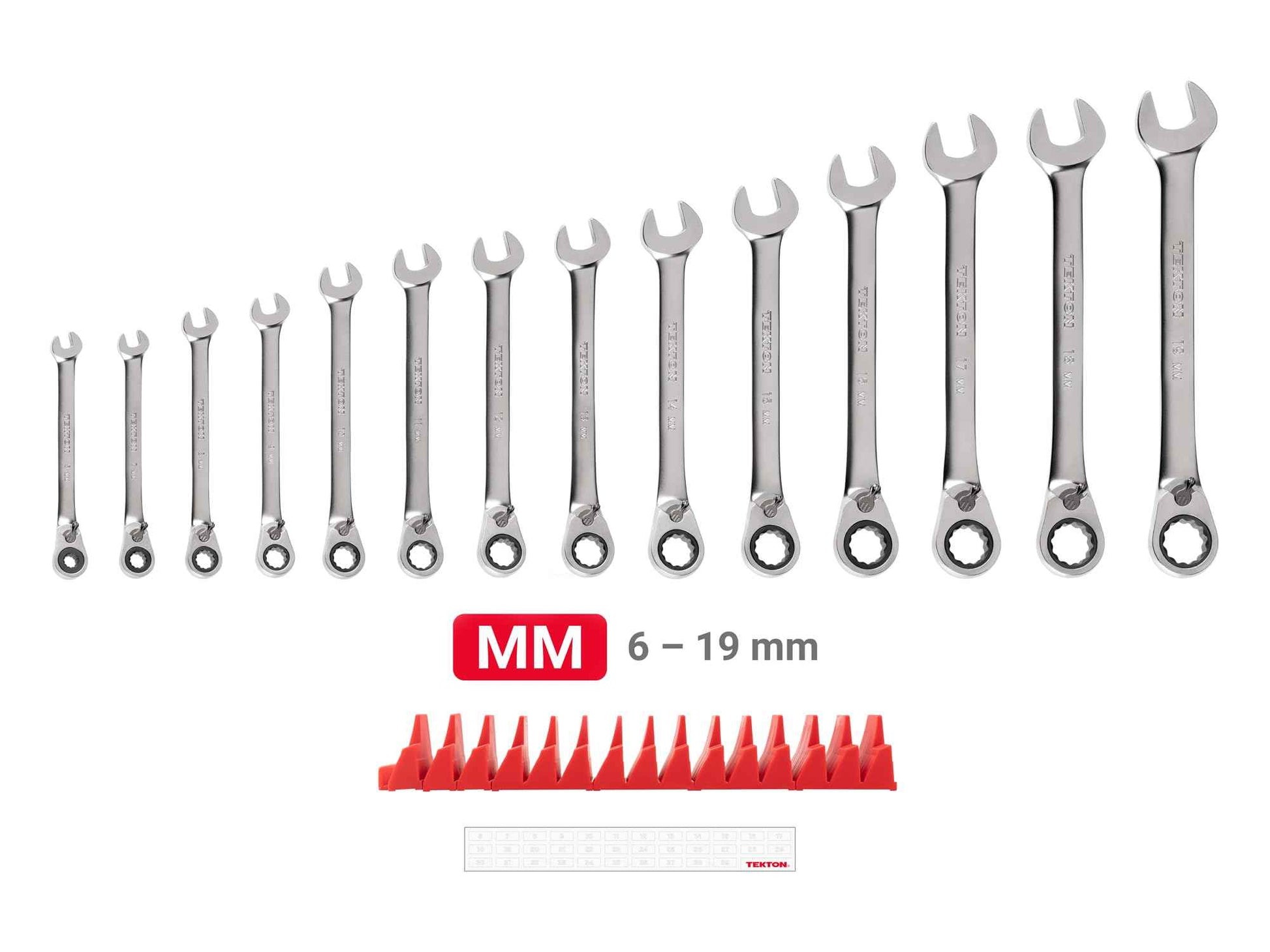 TEKTON Reversible 12-Point Ratcheting Combination Wrench Set with Modular Organizers, 14-Piece (6-19 mm) | WRC94302