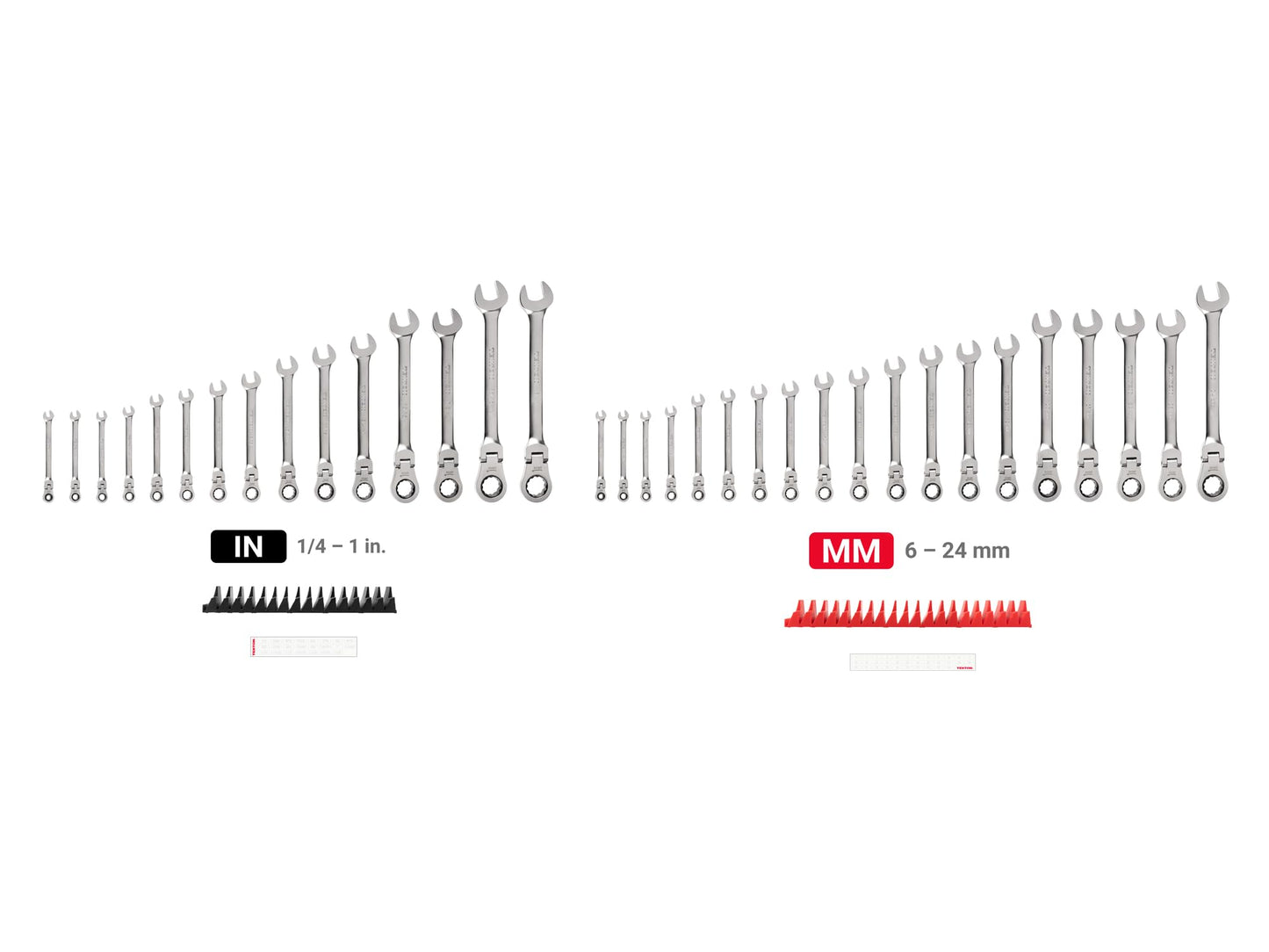 TEKTON Flex Head 12-Point Ratcheting Combination Wrench Set with Modular Organizers, 34-Piece (1/4-1 in., 6-24 mm) | WRC95305