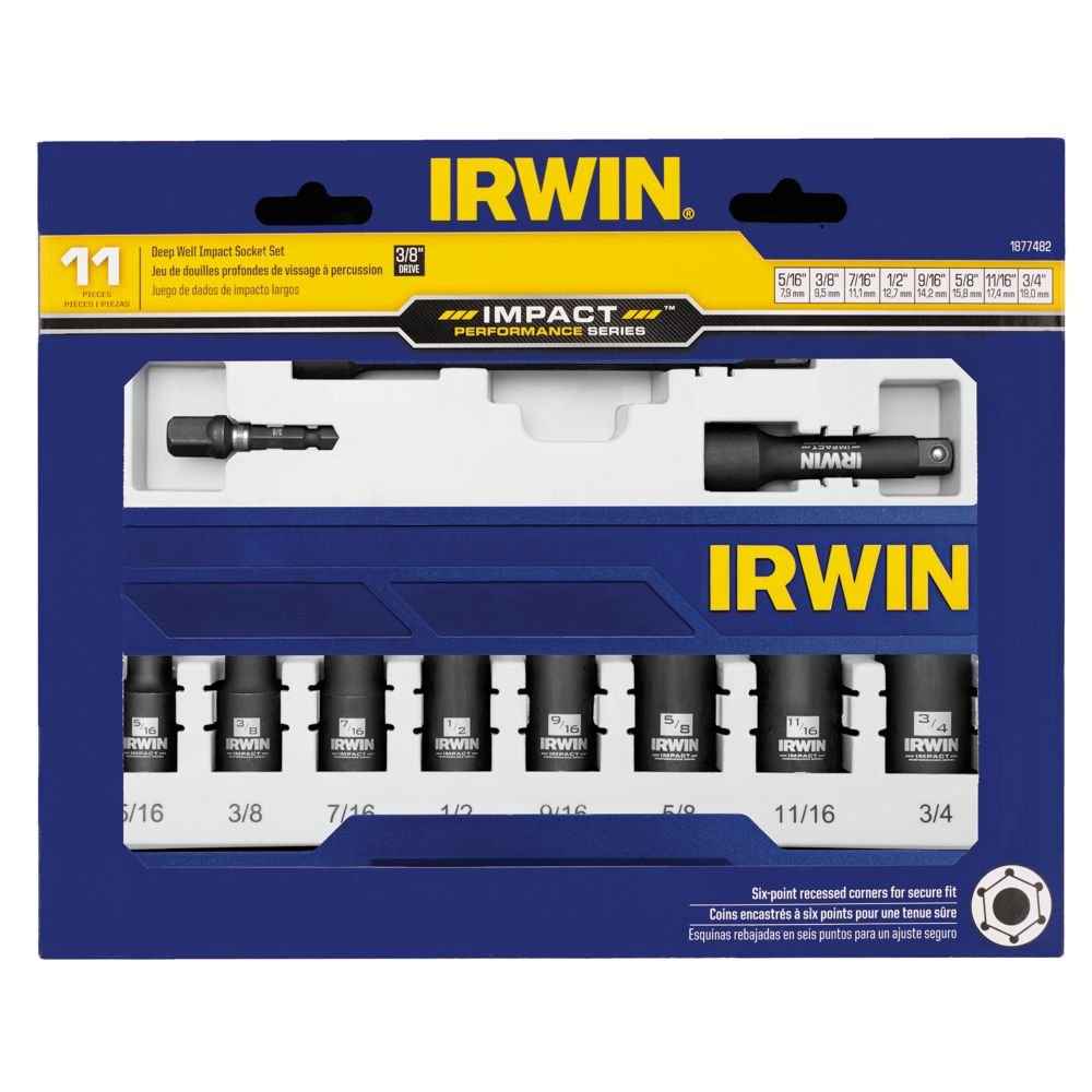 IRWIN 1877482 Impact Performance Series Deep Well Socket Bits Drawer Set, 3/8-Inch Square Drive, 11-Piece