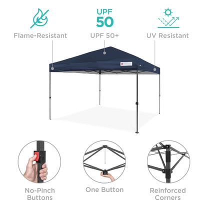 Best Choice Products 10x10ft 1-Person Setup Pop Up Canopy Tent Instant Portable Shelter w/ 1-Button Push, Case, 4 Weight Bags - Blue