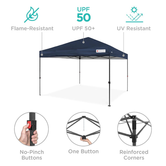 Best Choice Products 10x10ft 1-Person Setup Pop Up Canopy Tent Instant Portable Shelter w/ 1-Button Push, Case, 4 Weight Bags - Blue
