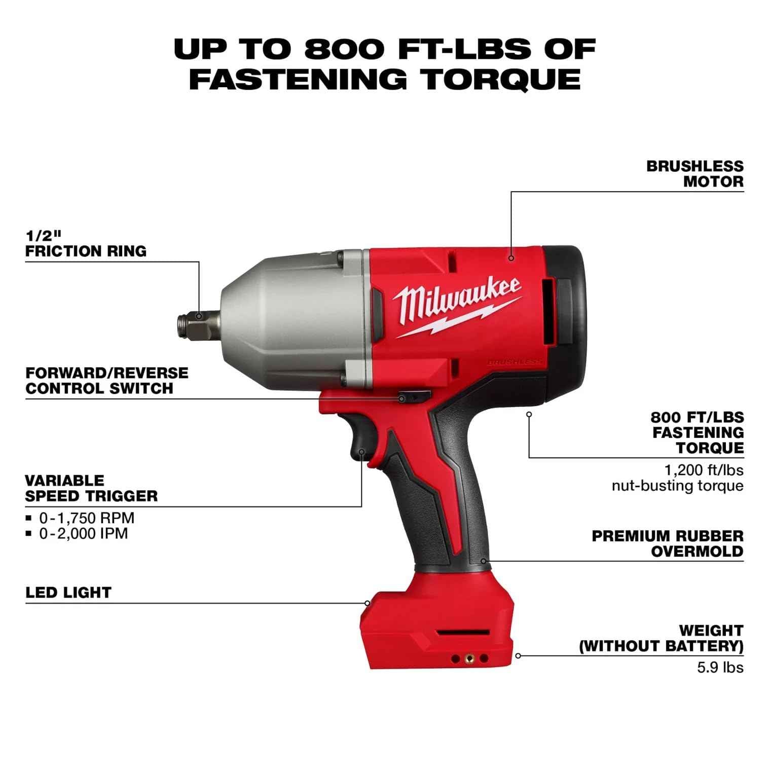 Milwaukee Electric - M18TRADE BRUSHLESS 1/2 HIGH Torque Impact WRENC