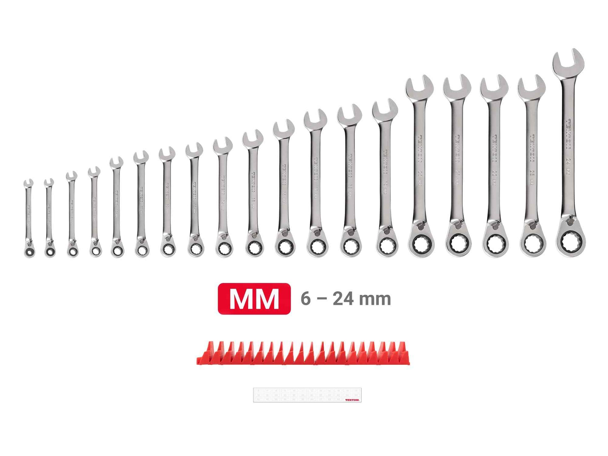 TEKTON Reversible 12-Point Ratcheting Combination Wrench Set with Modular Organizers, 19-Piece (6-24 mm) | WRC94303