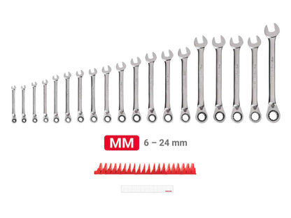 TEKTON Reversible 12-Point Ratcheting Combination Wrench Set with Modular Organizers, 19-Piece (6-24 mm) | WRC94303