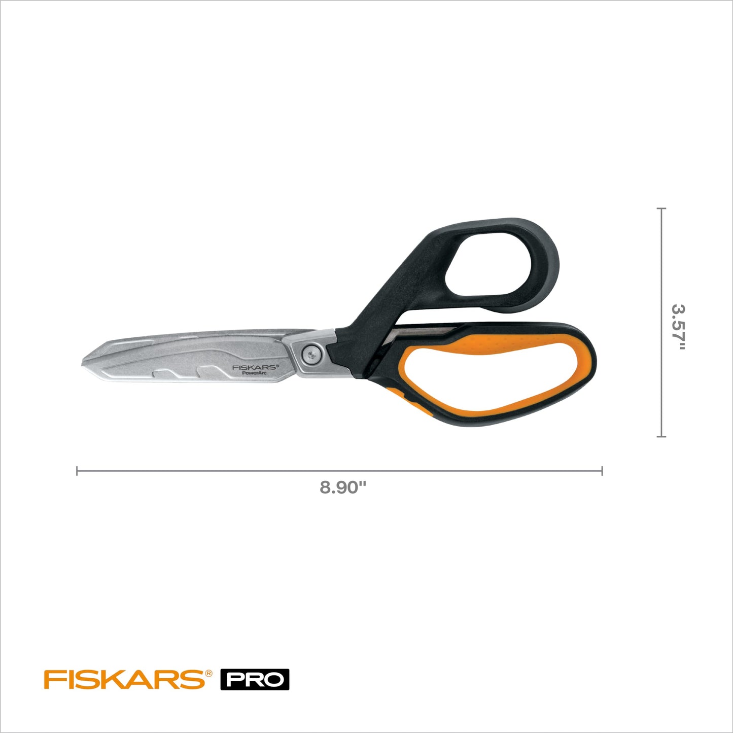 Fiskars PowerArc 8" Shop Shears, Heavy Duty Serrated Stainless Steel Scissors with Comfort Grip, Hardware Tool for Construction, Cut Materials like Insulation, Duct Tape, Cardboard, Rope and Tyvek