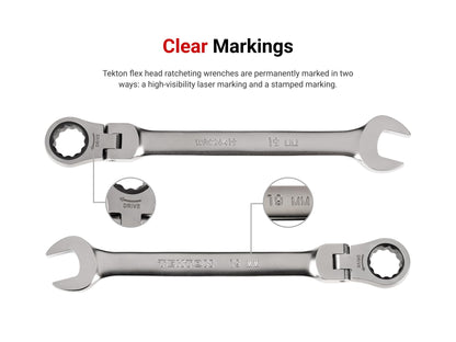 TEKTON Flex Head 12-Point Ratcheting Combination Wrench Set with Modular Organizers, 34-Piece (1/4-1 in., 6-24 mm) | WRC95305