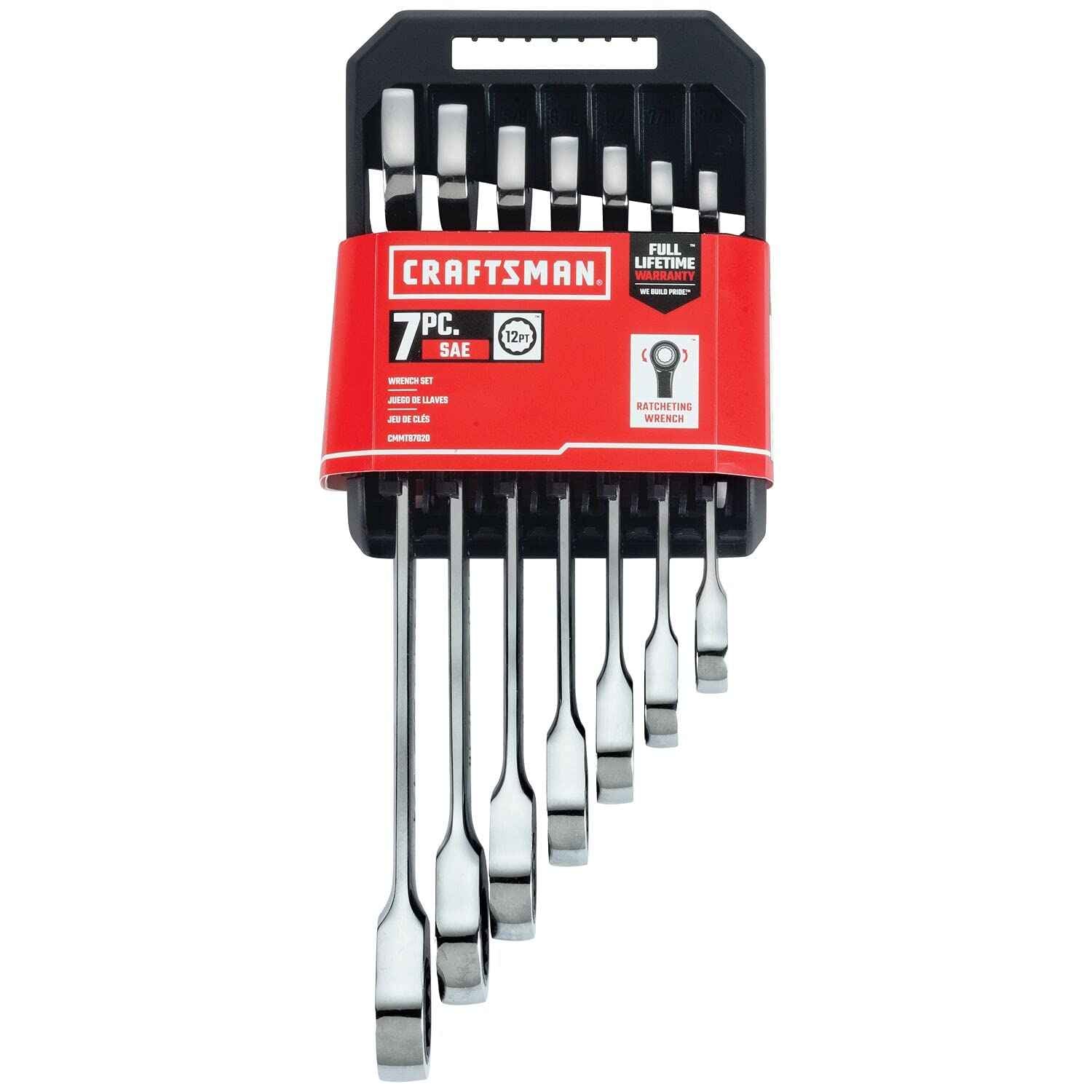 CRAFTSMAN 7-Piece Combination Ratcheting Wrench Set, 12-Point Standard SAE (CMMT87020)