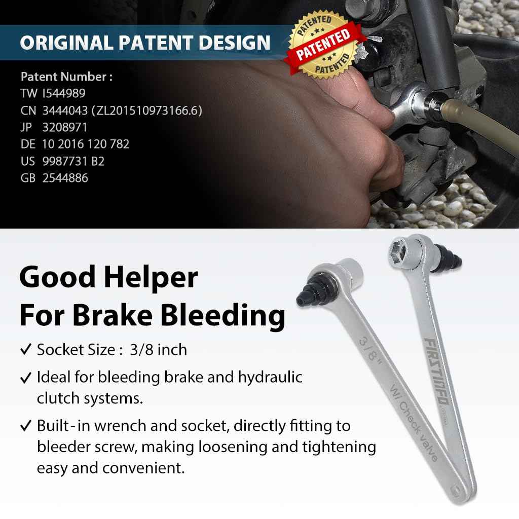 FIRSTINFO F35386A 3/8 Inch Mini Brake Bleeder Wench with Check Valve and 6 Point Socket for Automotive and Motorcycle Brake Bleeding