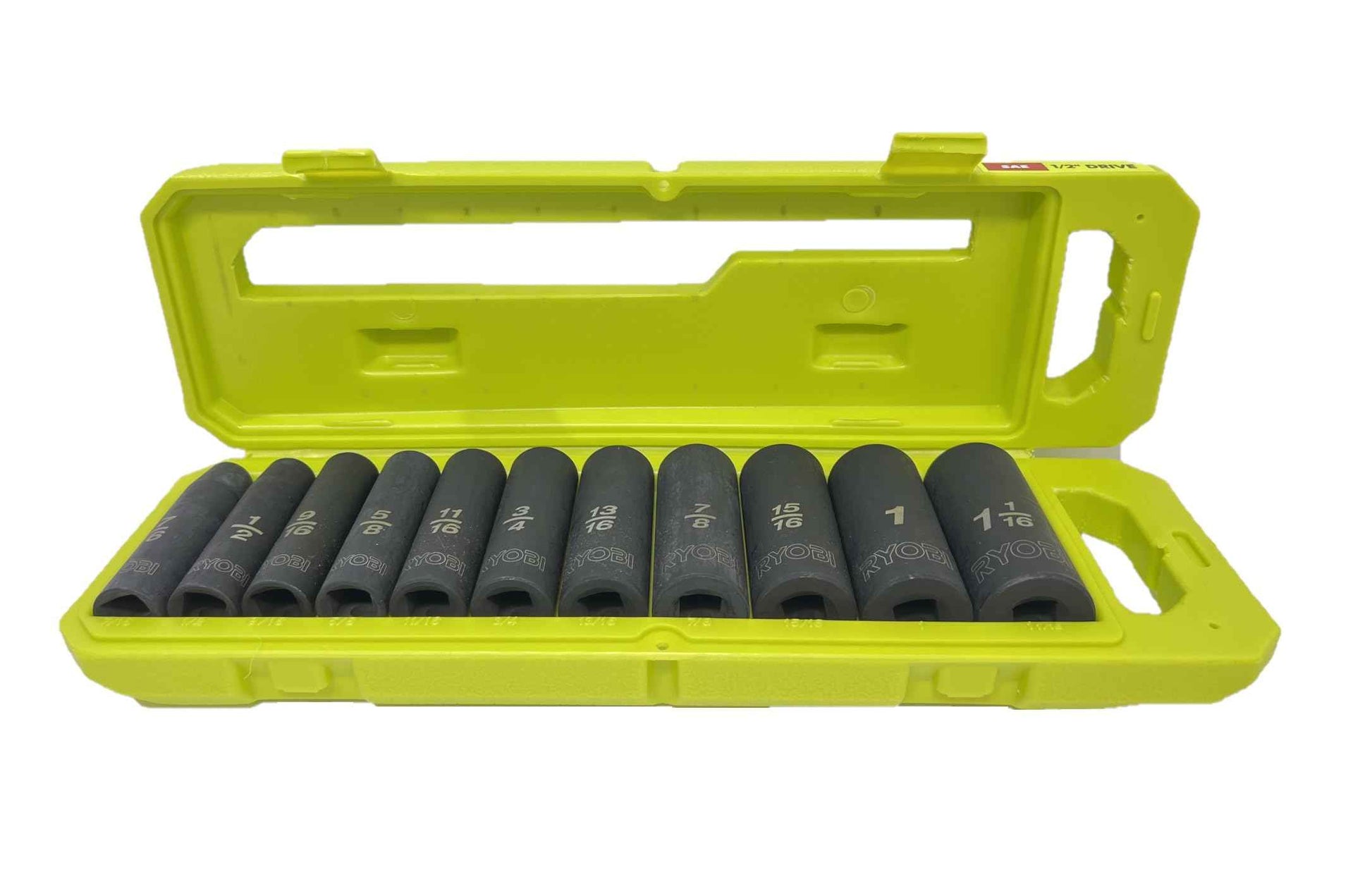 RYOBI 1/2 in SAE & Metric Deep Impact Socket Set, 6 Point (22-Piece), Black
