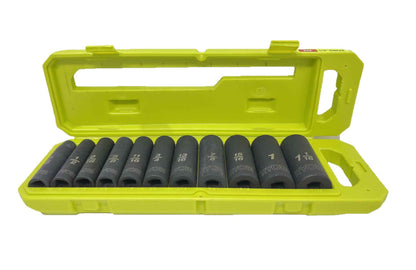 RYOBI 1/2 in SAE & Metric Deep Impact Socket Set, 6 Point (22-Piece), Black