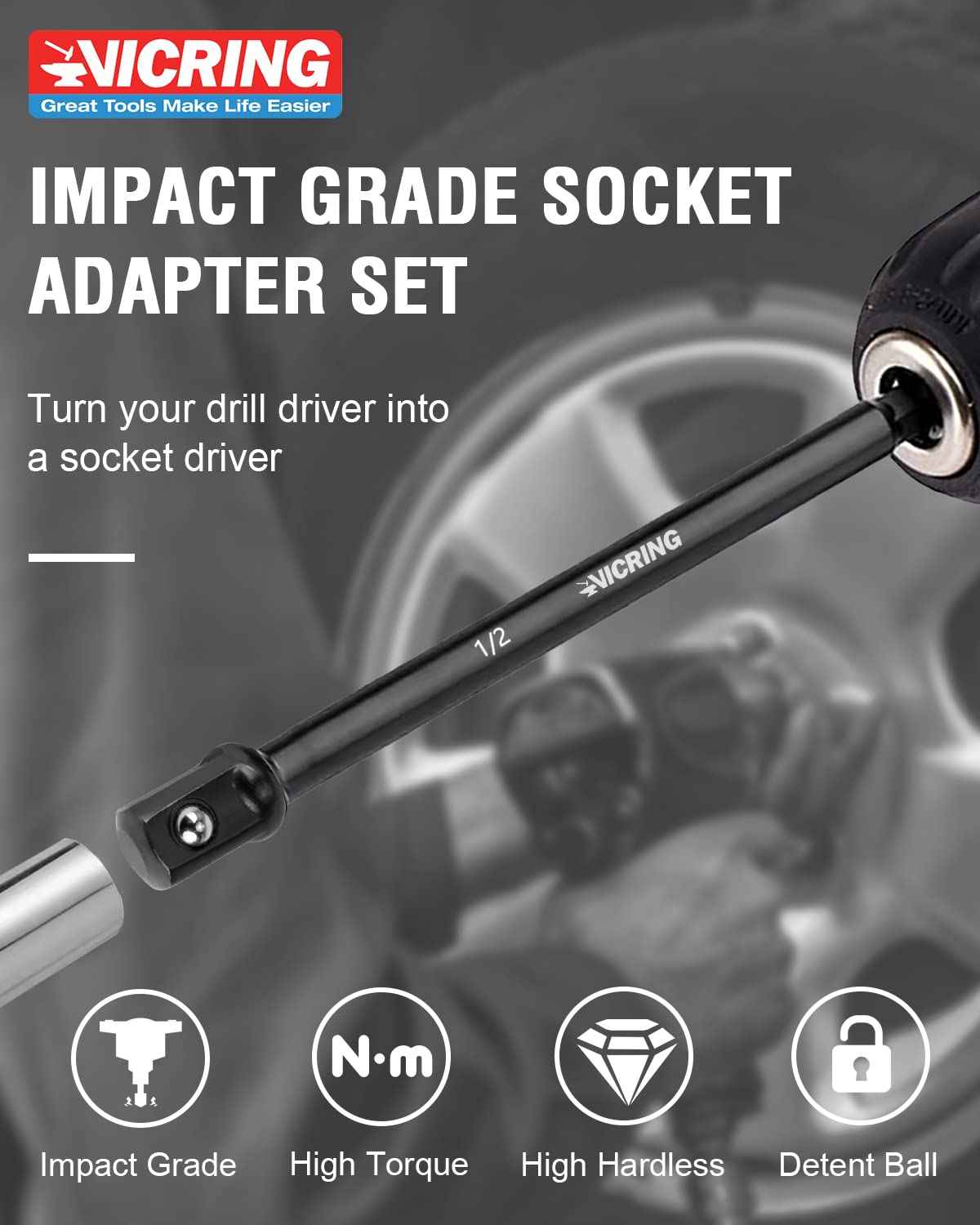 Impact Socket Adapter Set - 1/4, 3/8, 1/2 Drive Socket Adapter for Drill & Impact Wrench (6 Pcs, 3" & 6")