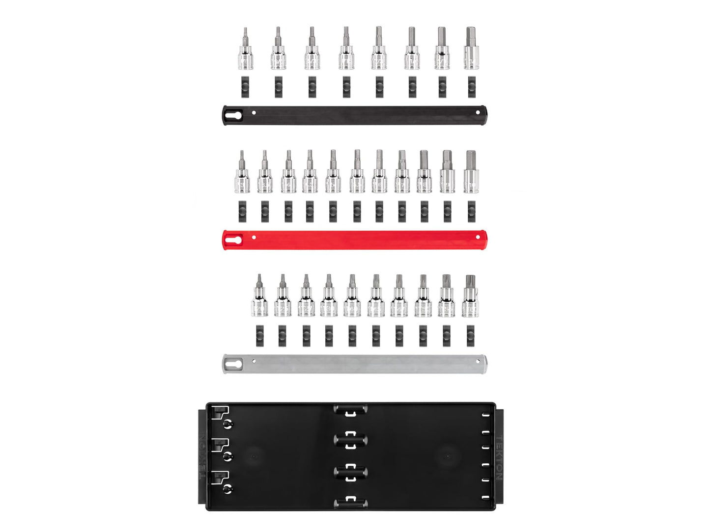 TEKTON 3/8 Inch Drive Hex and Torx Bit Socket Set with Rails and Tray, 31-Piece (1/8-3/8 in., 3-10 mm, T10-T60) | SHB91203