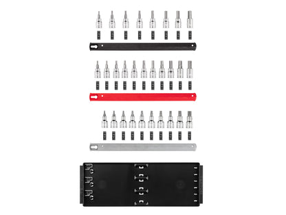 TEKTON 3/8 Inch Drive Hex and Torx Bit Socket Set with Rails and Tray, 31-Piece (1/8-3/8 in., 3-10 mm, T10-T60) | SHB91203