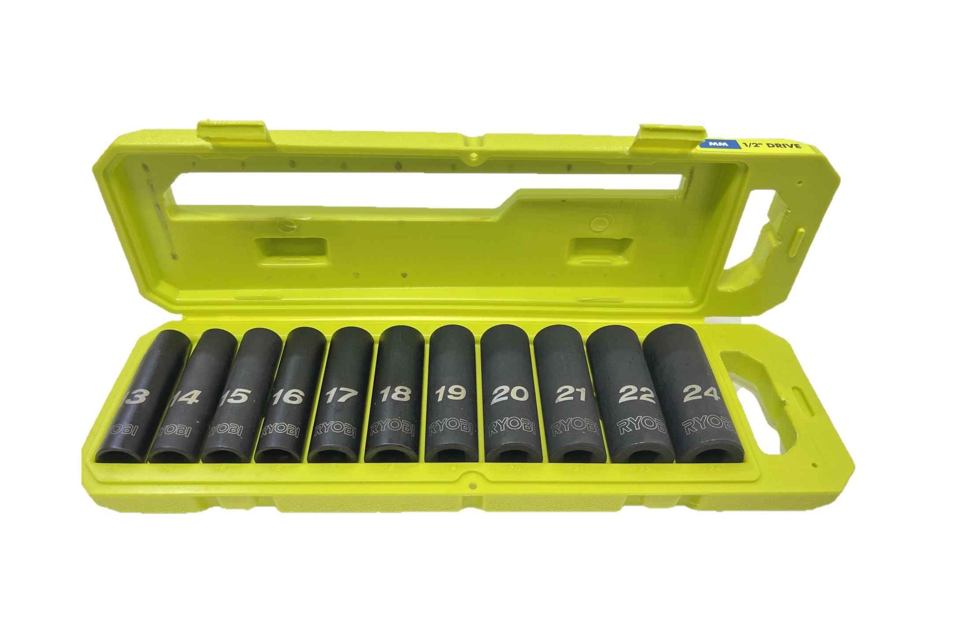 RYOBI 1/2 in SAE & Metric Deep Impact Socket Set, 6 Point (22-Piece), Black