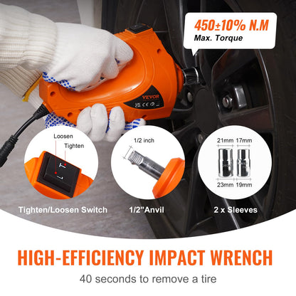 VEVOR Electric Car Jack, 5 Ton/11023 LBS Hydraulic Jack Lift with Electric Impact Wrench, Built-in Inflatable Pump, and LED Light for SUV MPV Sedan Truck Garage Repair