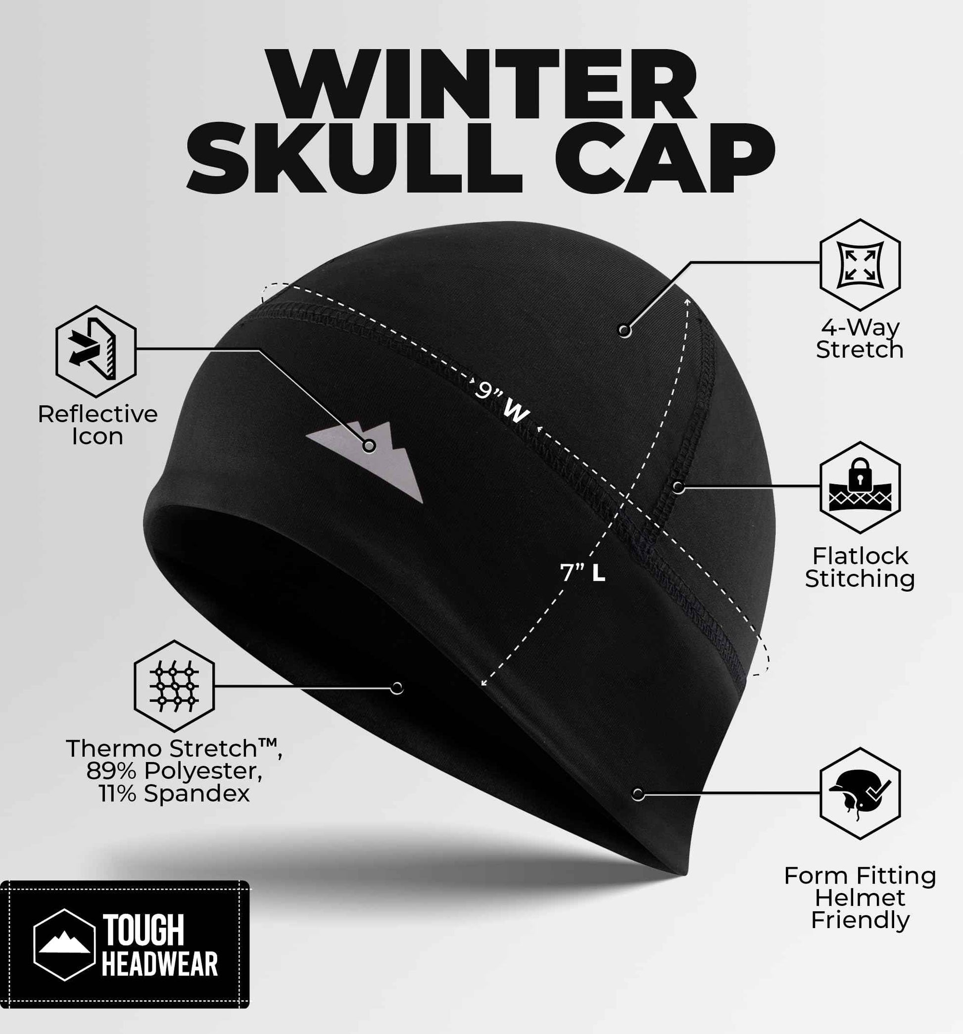 Tough Headwear Skull Cap for Men - Beanie Hats - Skullcap - Skully Beanie Cap - Cooling Skull Caps for Men Locs Sweat Dreads Running - Sweat Wicking Lightweight Helmet Liner