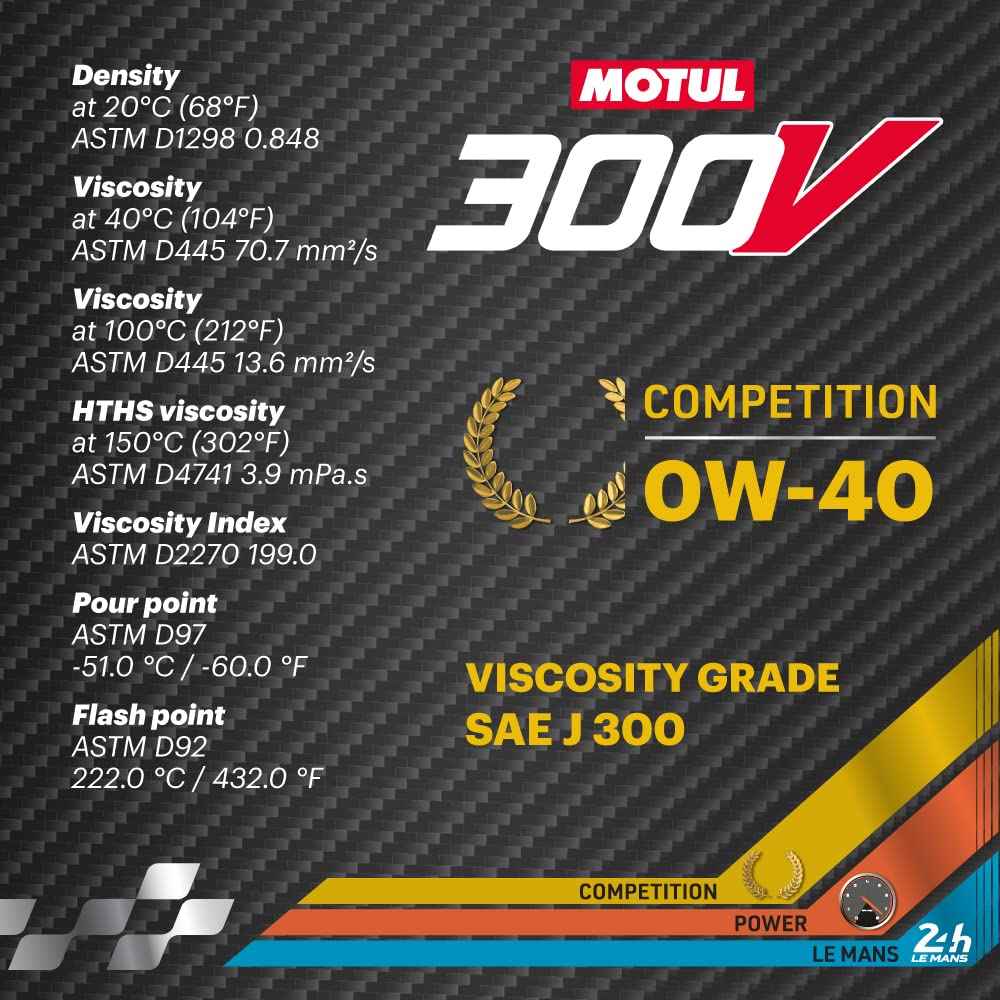 Motul 110857 300V 0W-40 COMPETITION Car Racing Motor Oil Full Synthetic Engine Lubricant 2 Liter High Performance 4-Stroke Ester Core