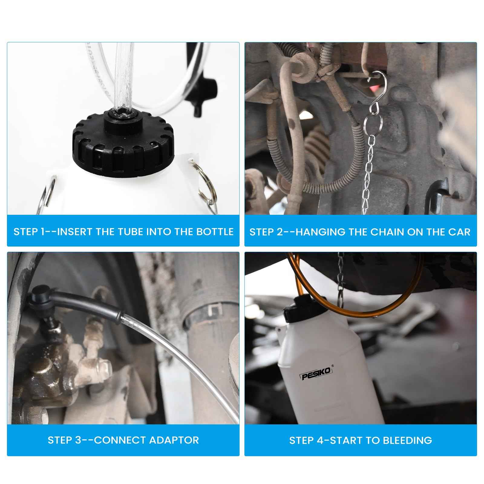 PESIKO 1L Brake Bleeder Bottle One Person, Brake Fluid Bleeding kit with 24 inch Tube and Rubber Connector for Collect Brake Fluid