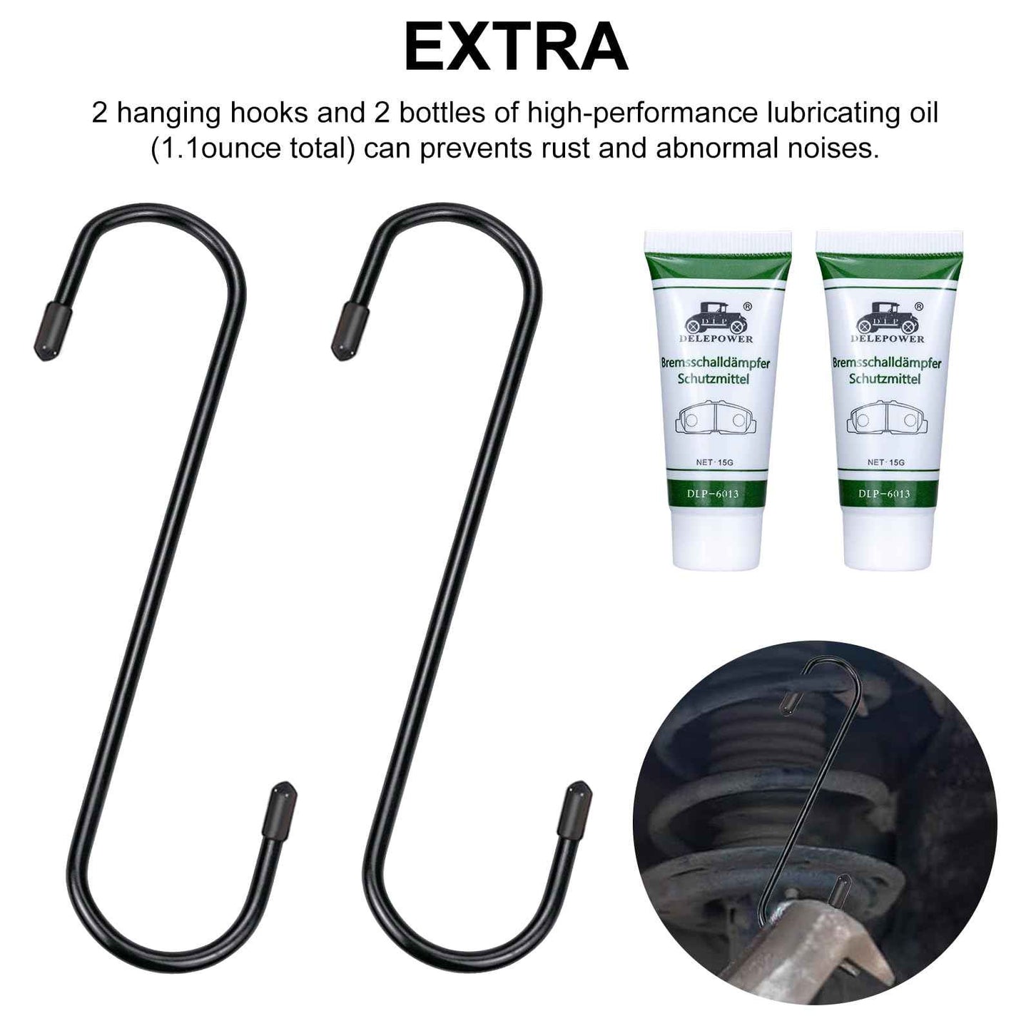 Brake Caliper Compression Tool with 2 Brake Caliper Hooks, 2 Brake Disc Lubricant, 5 in 1 Professional Caliper Piston Compressor Tool Brake Pad Spreader for Single/Twin/Quad Piston Calipers, extended