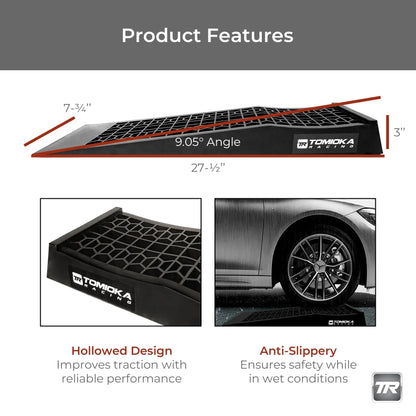 Tomioka Racing Super Slopes Low Profile Car Service Ramps Pair with Anti-Slip Pads, Perfect for Raise Lowered Car Oil Changes, Lift Vehicle Maintenance, & Jack Support - Track Minded HPDE, LLC