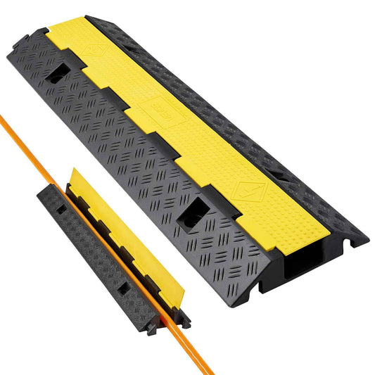 VEVOR Cable Protector Ramp, 1 Channel Heavy Duty 39.37'' Rubber Cord Hose Wire Cover, 2.76''W x 1.97''H Channel Size, Traffic Speed Bump with Flip-Open Top Cover, for Indoor Outdoor Use