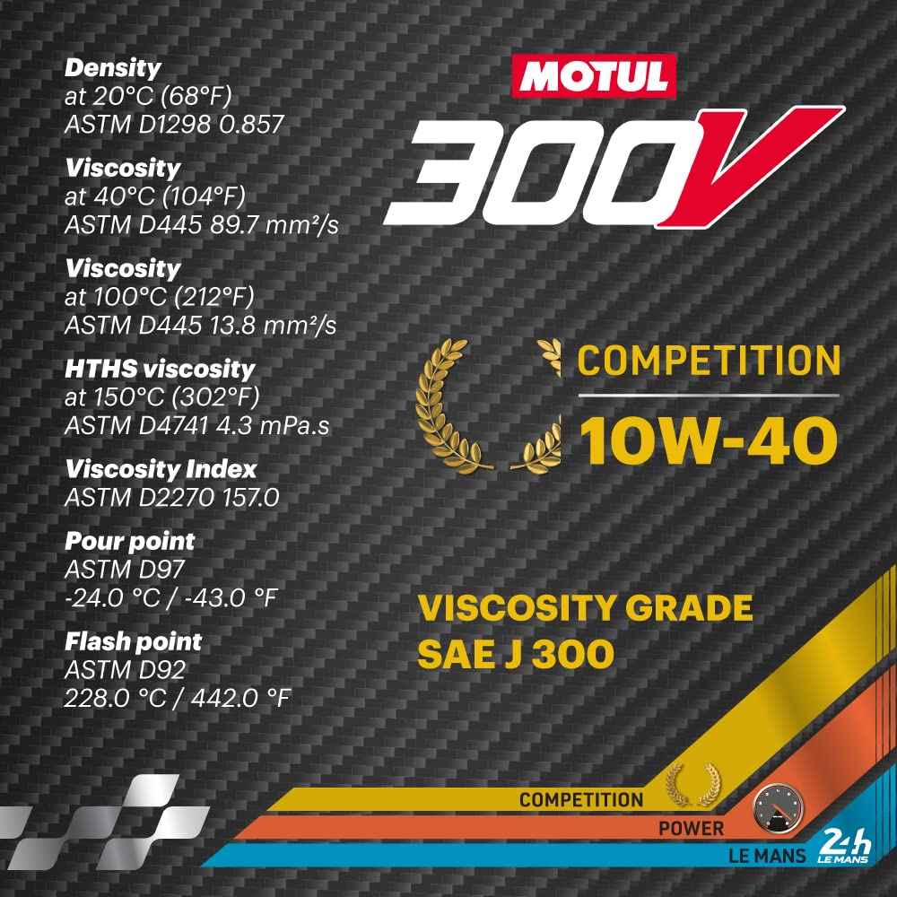 Motul 110821 300V 10W-40 COMPETITION Car Racing Motor Oil Full Synthetic Engine Lubricant 2 Liter High Performance 4-Stroke Ester Core