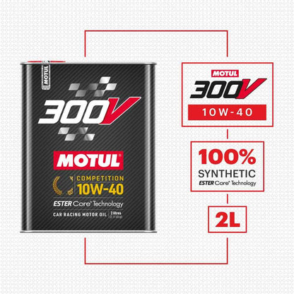 Motul 110821 300V 10W-40 COMPETITION Car Racing Motor Oil Full Synthetic Engine Lubricant 2 Liter High Performance 4-Stroke Ester Core