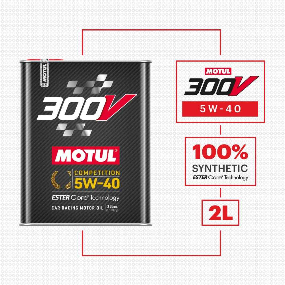 Motul 300V Competition 5W-40 Full Synthetic Motor Oil 2L | Ester Core® Technology | High-Performance Engine Oil for Tuned, Turbocharged & Daily Use | Race-Proven Protection & Long-Lasting Reliability