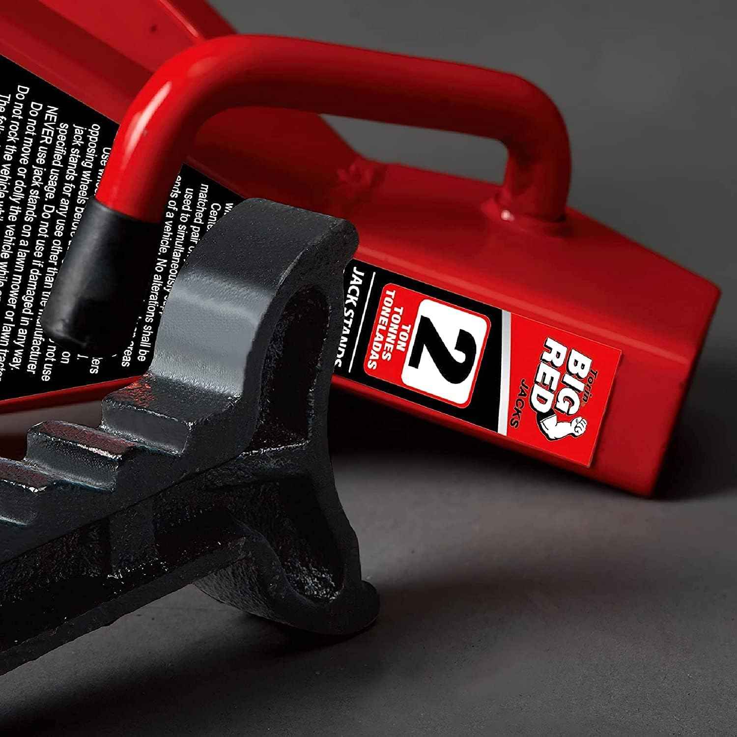 BIG RED AT42002R-3 Torin Jack Stands (1 Pair): Exceptional Use for Cars, Sedans, and Most Automobiles - 2 Ton (4,000 lb.) Capacity, Red