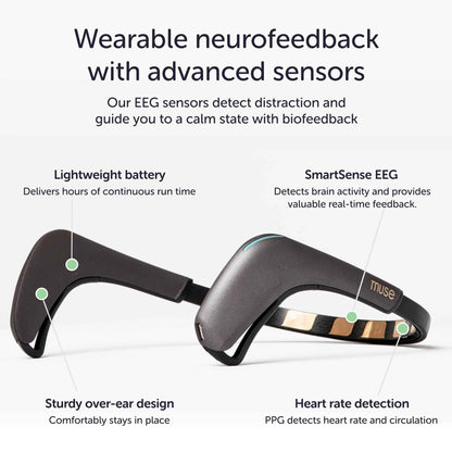 MUSE 2: The Brain Sensing Headband USB-C- EEG MUSE Headband Meditation Tracker - Multi Sensor Biofeedback Devices for Home Use with Responsive Sound Feedback Guidance - Neurofeedback Devices