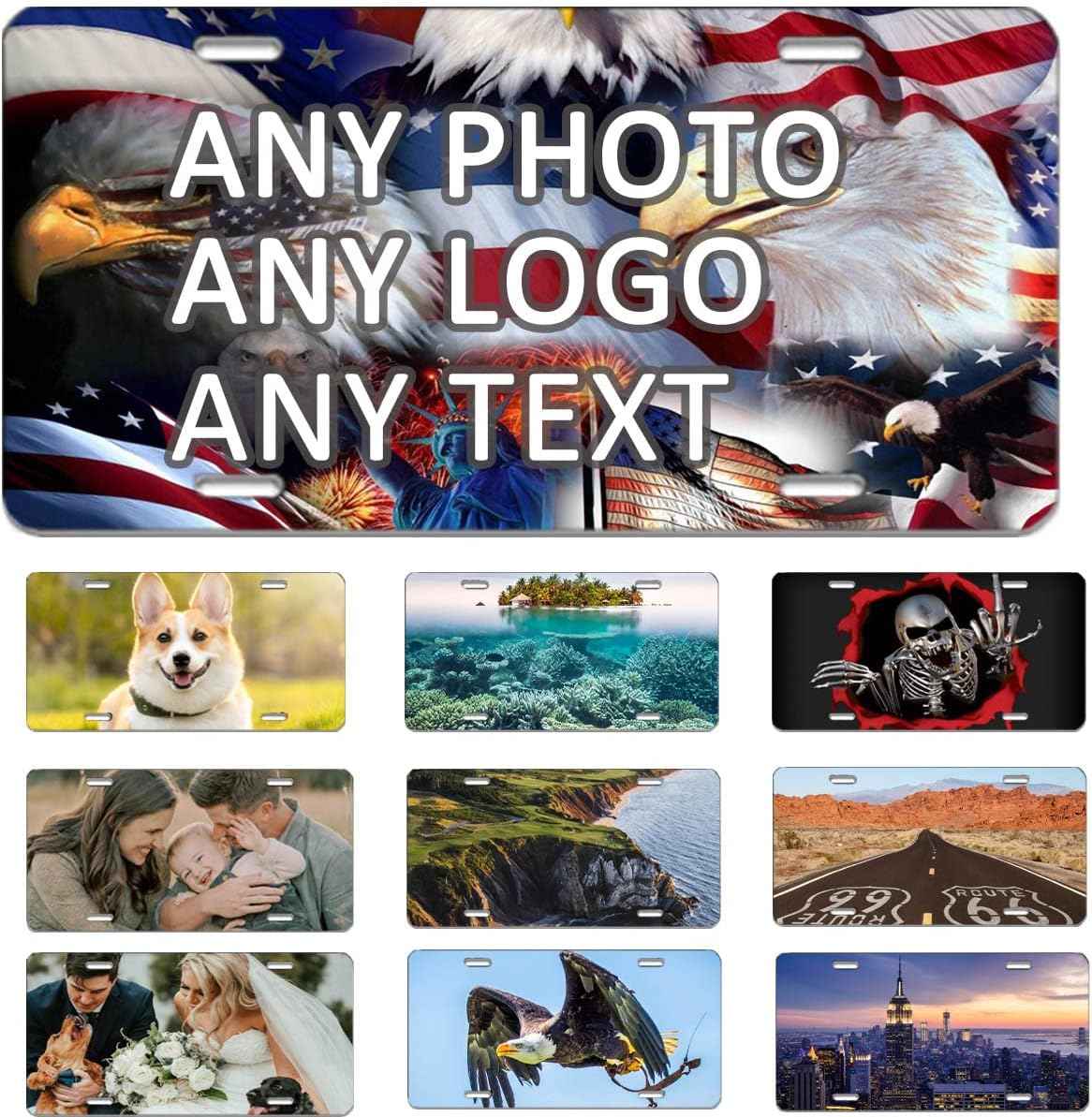 Custom License Plate for Front of Car, Personalized Number Plate Customized Your Text Image Photo Logo, Suitable for Truck Car Door Plate Bar Cafe Auto Accessories (6X12 Inch)