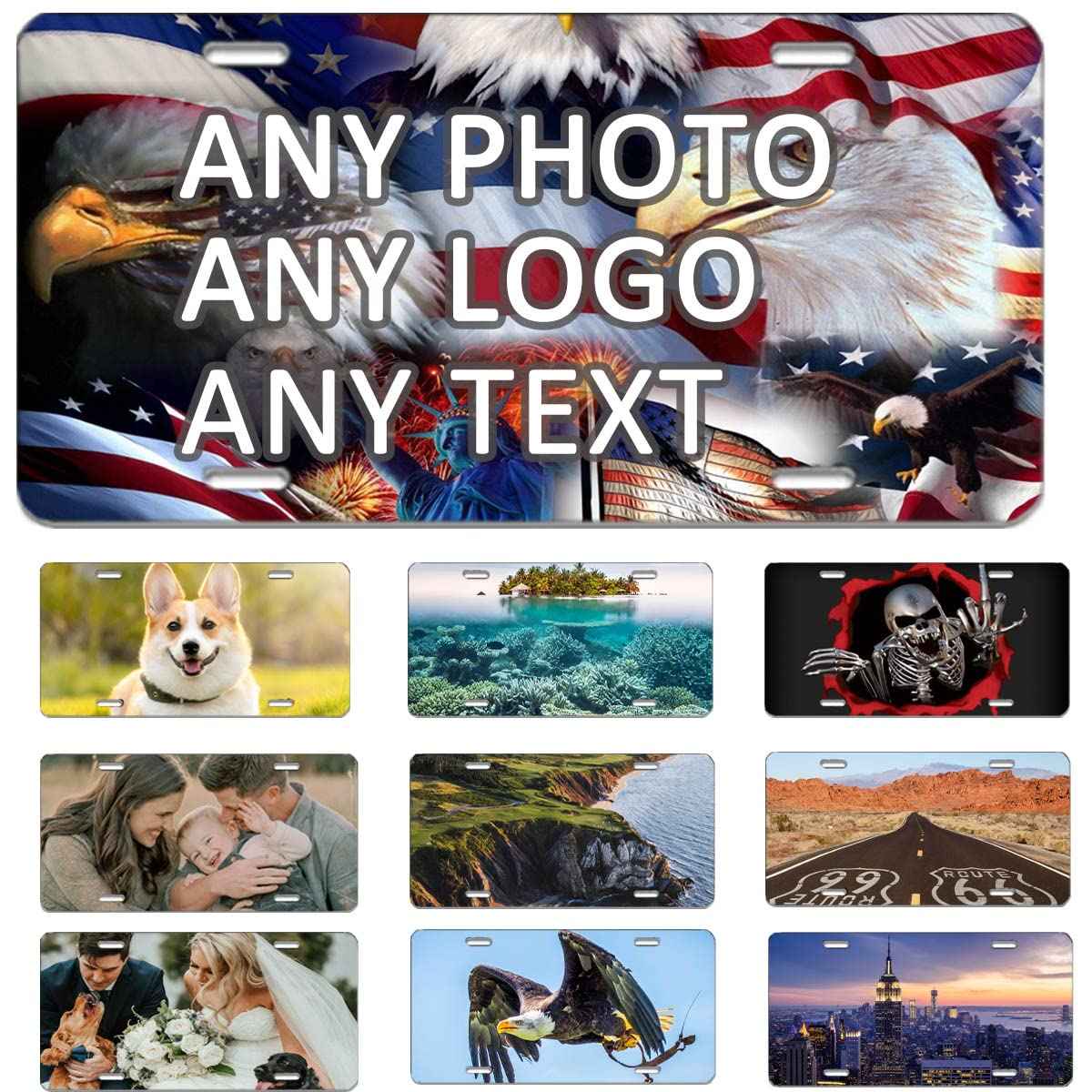 Custom License Plate for Front of Car, Personalized Number Plate Customized Your Text Image Photo Logo, Suitable for Truck Car Door Plate Bar Cafe Auto Accessories (6X12 Inch)