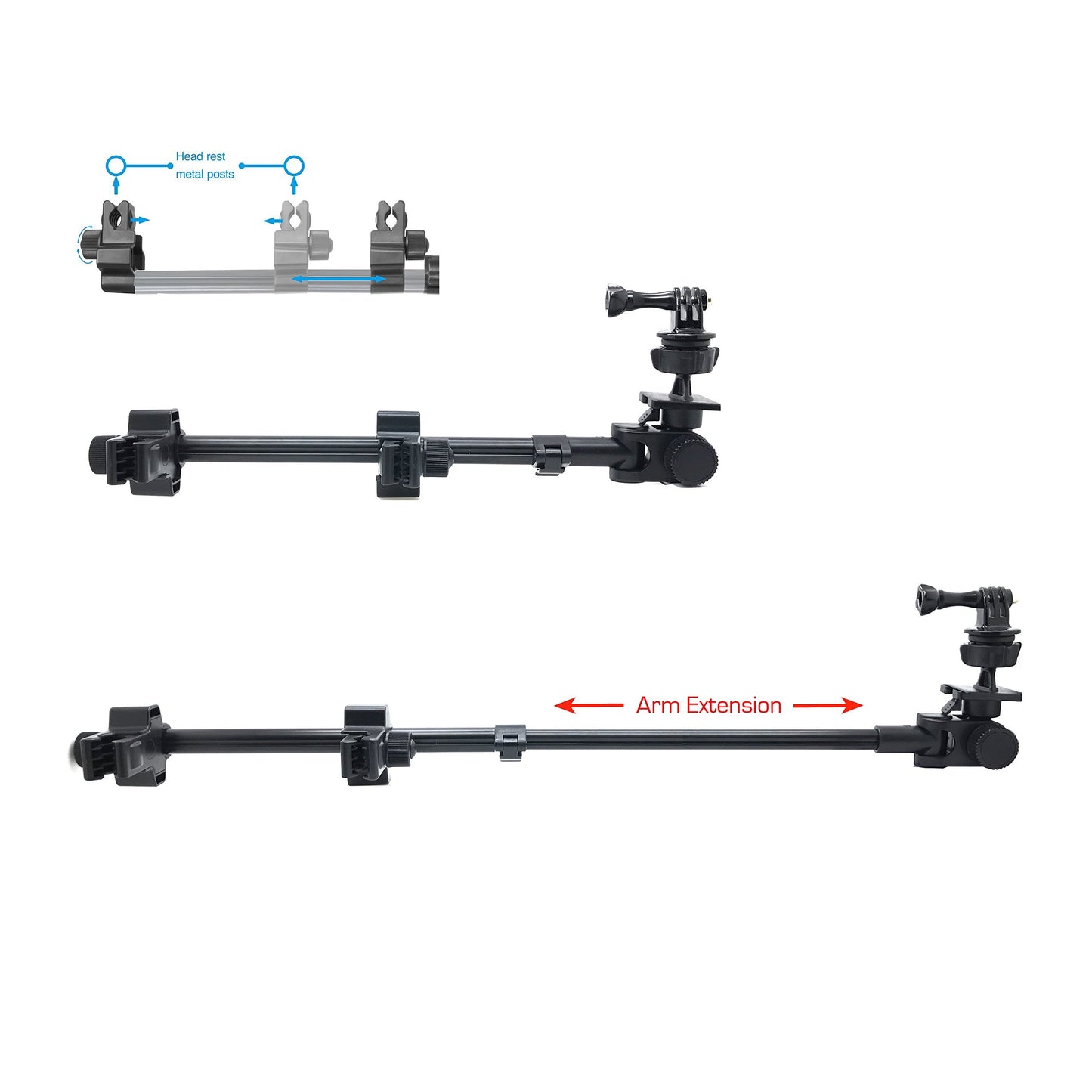 ChargerCity Dual Post Telescopic Headrest Mount for GoPro Hero & Action Cameras