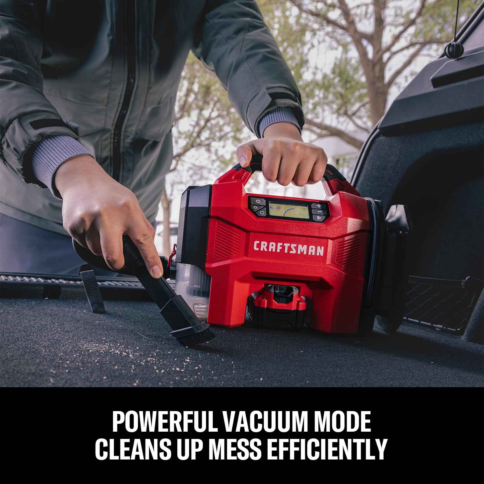 CRAFTSMAN 3-in-1 Tire Inflator Kit with Battery & Charger, 160 PSI Portable Air Compressor, Car Vacuum & Dust Blower with LED Light (Includes 4.0Ah Battery & 12V Charger)