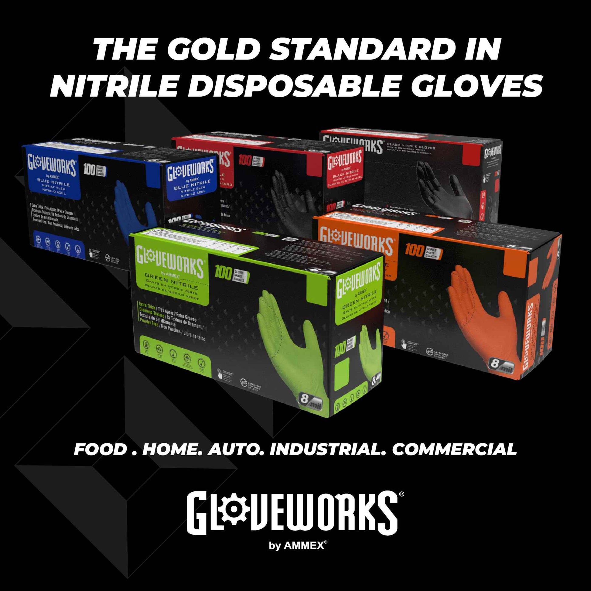 GLOVEWORKS HD Royal Blue Nitrile Industrial Disposable Gloves, 6 Mil Latex-Free, Raised Diamond Texture, Medium, Box of 100