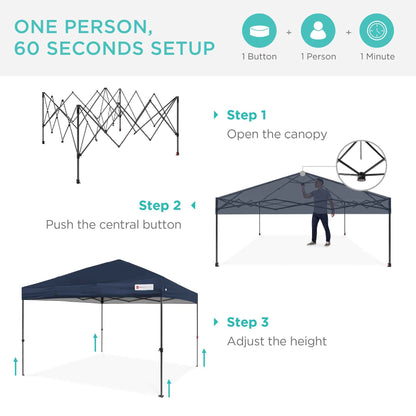 Best Choice Products 10x10ft 1-Person Setup Pop Up Canopy Tent Instant Portable Shelter w/ 1-Button Push, Case, 4 Weight Bags - Blue