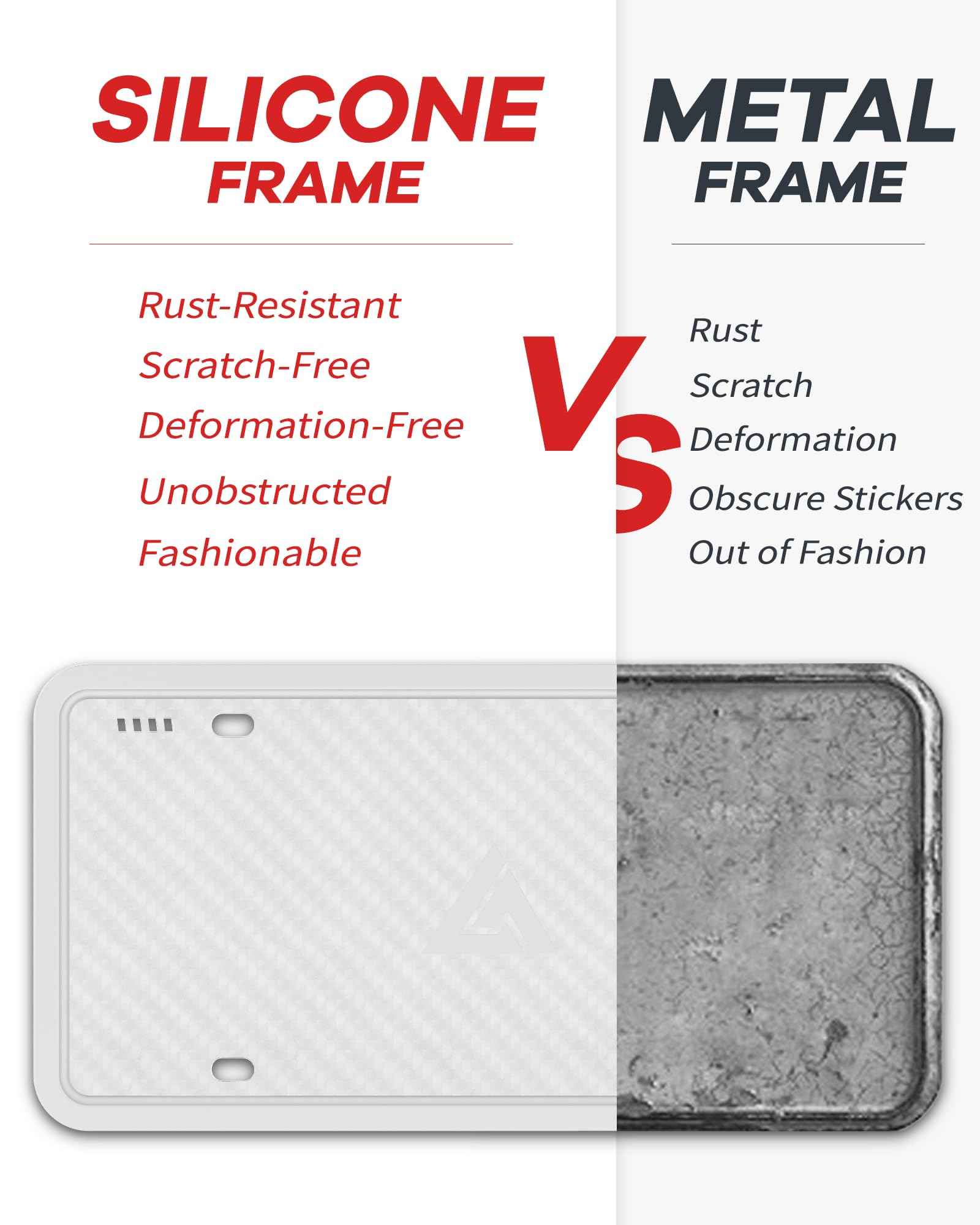Aujen Silicone License Plate Frames, 2 Pack White Side-Opening License Bracket Holder, Without Obstruction. Rustproof, Rattle Proof & Weatherproof Universal
