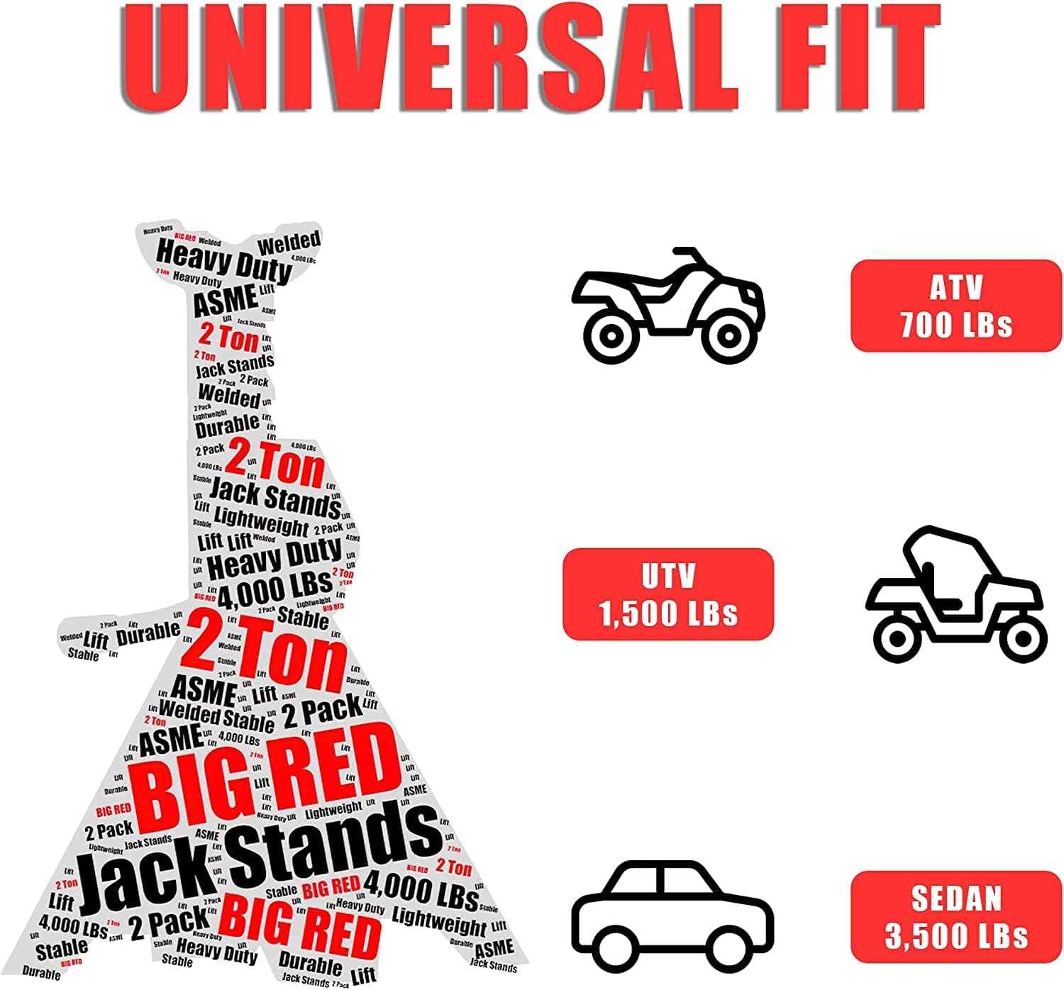 BIG RED AT42002R-3 Torin Jack Stands (1 Pair): Exceptional Use for Cars, Sedans, and Most Automobiles - 2 Ton (4,000 lb.) Capacity, Red