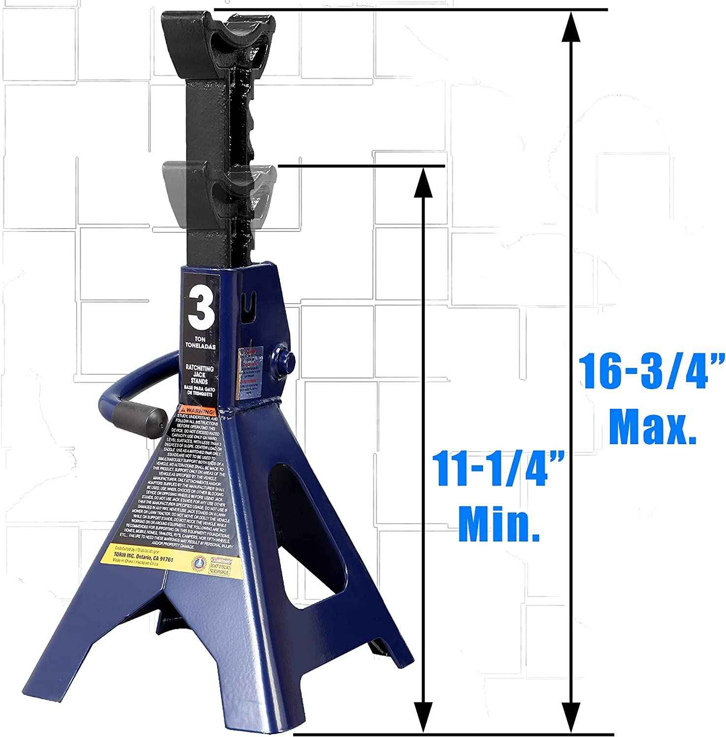BIG RED AT43202UR Torin Steel Heavy Duty Tall High-Lifting Jack Stands for All Automotive: 6,000 lbs (3 Ton) Capacity - 1 Pair, Blue