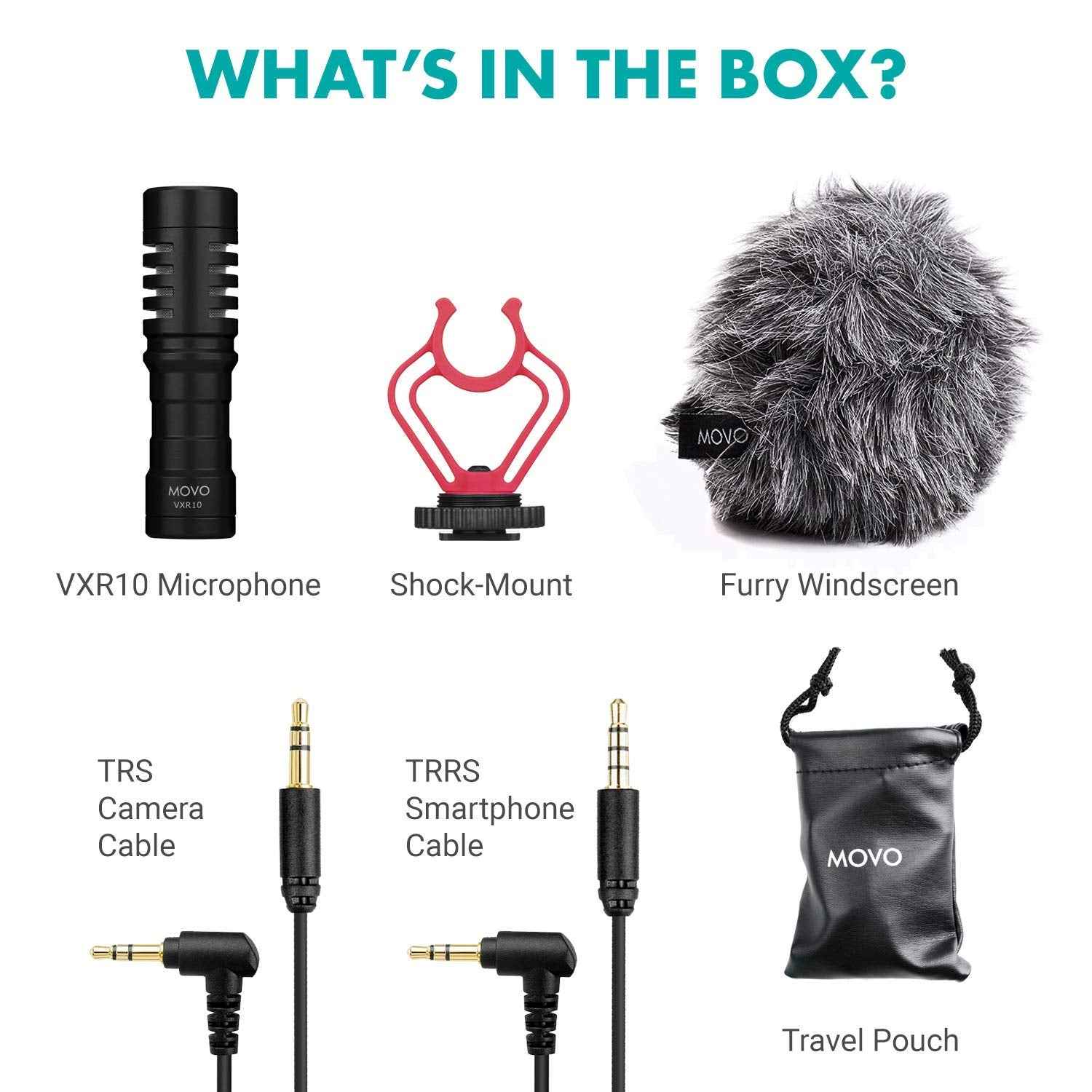 Movo VXR10 Universal Shotgun Mic for Camera - Camera Microphone for DSLR, iPhone and Android Smartphones - Compatible with Canon EOS, Nikon, and Sony Cameras - with Shock Mount, Deadcat Windscreen