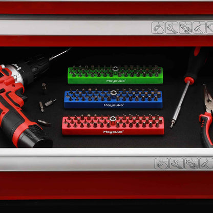 Mayouko 3PCS 1/4" Magnetic Hex Bit Holder Rack Organizer, 129 Holes, 1/4-Inch Drill Bit Holder, 3 Racks, Magnetic Bit Holder with Magnet Base for Screwdriver Bits