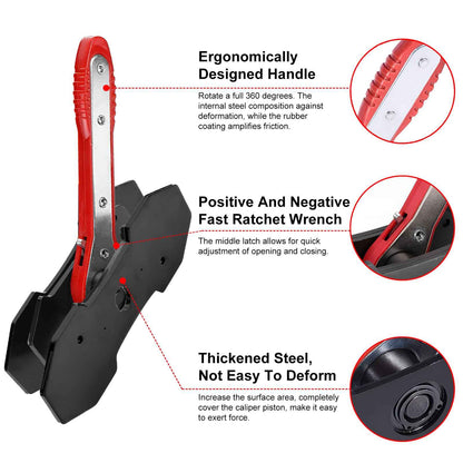Brake Caliper Compression Tool with 2 Brake Caliper Hooks, 2 Brake Disc Lubricant, 5 in 1 Professional Caliper Piston Compressor Tool Brake Pad Spreader for Single/Twin/Quad Piston Calipers, extended