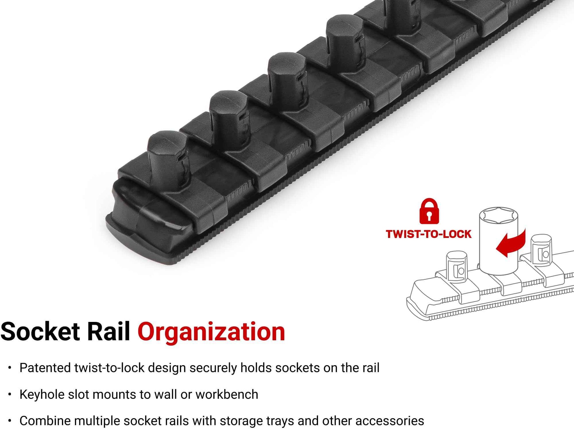TEKTON 3/8 Inch Drive 12-Point Socket Set with Rails and Tray, 30-Piece (1/4-1 in.) | SHD91210
