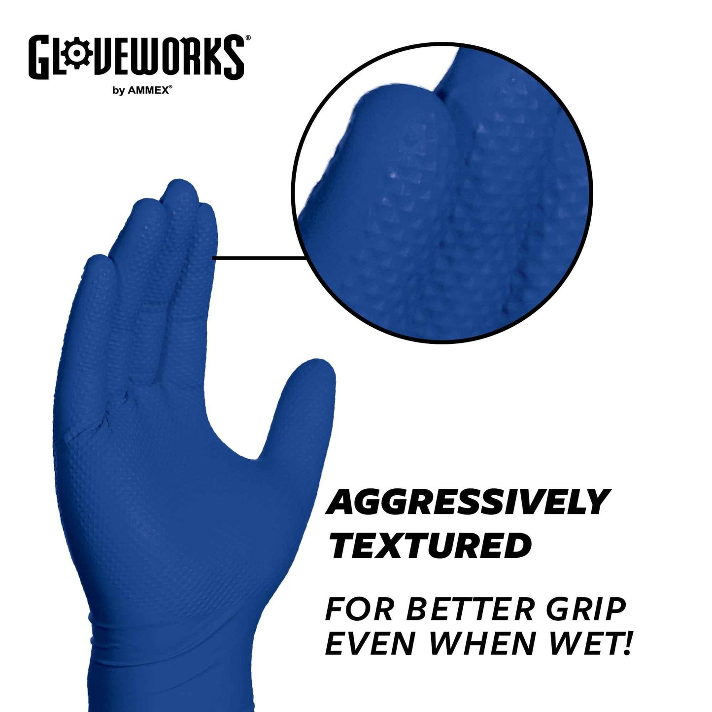 GLOVEWORKS HD Royal Blue Nitrile Industrial Disposable Gloves, 6 Mil Latex-Free, Raised Diamond Texture, Medium, Box of 100