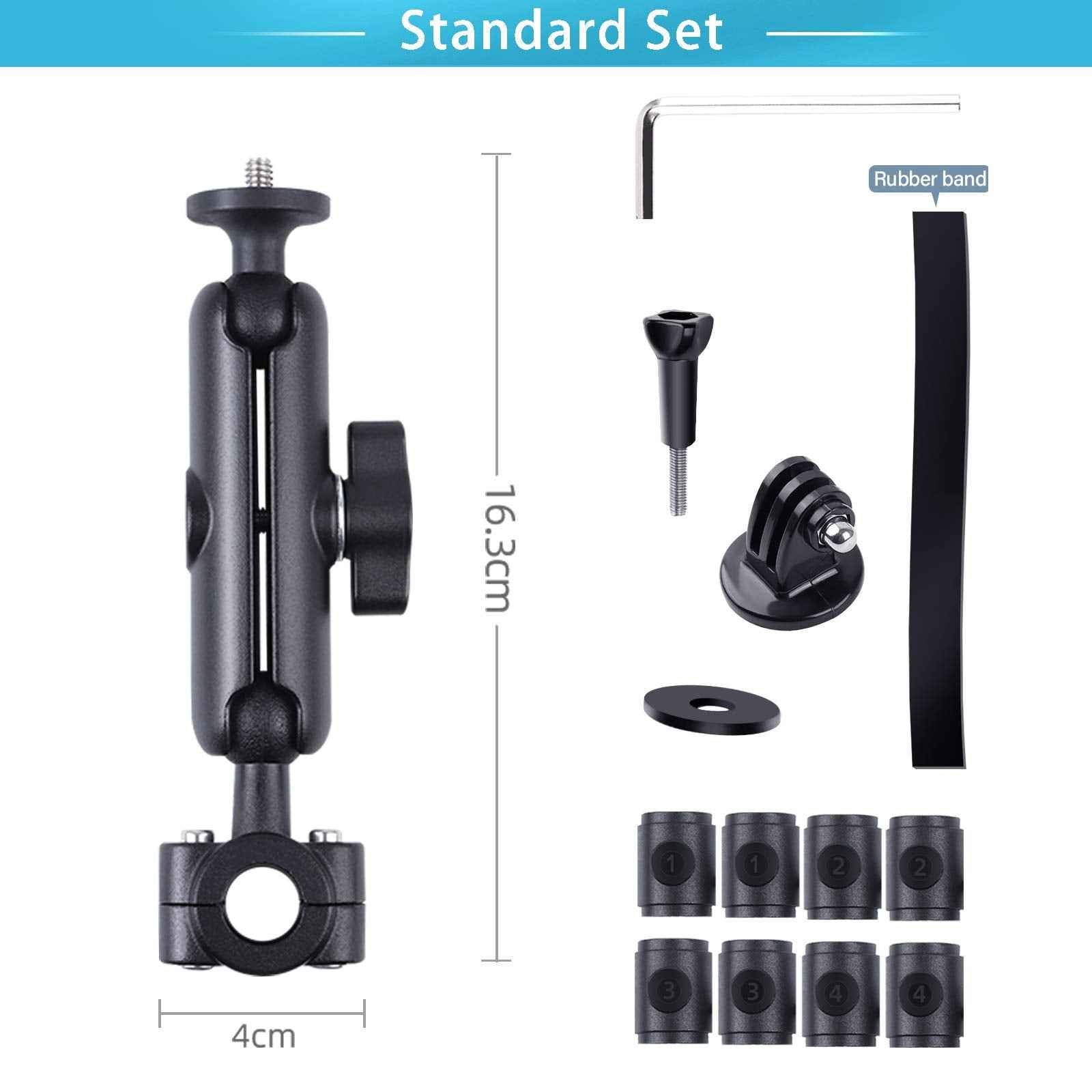 WADAHEFA 360° Rotating Sports Camera Bracket, Motorcycle Rearview Mirror, car seat mounting Bracket, Used for Go Pro Hero5/6/7/8/9 + Sports Camera Accessories.