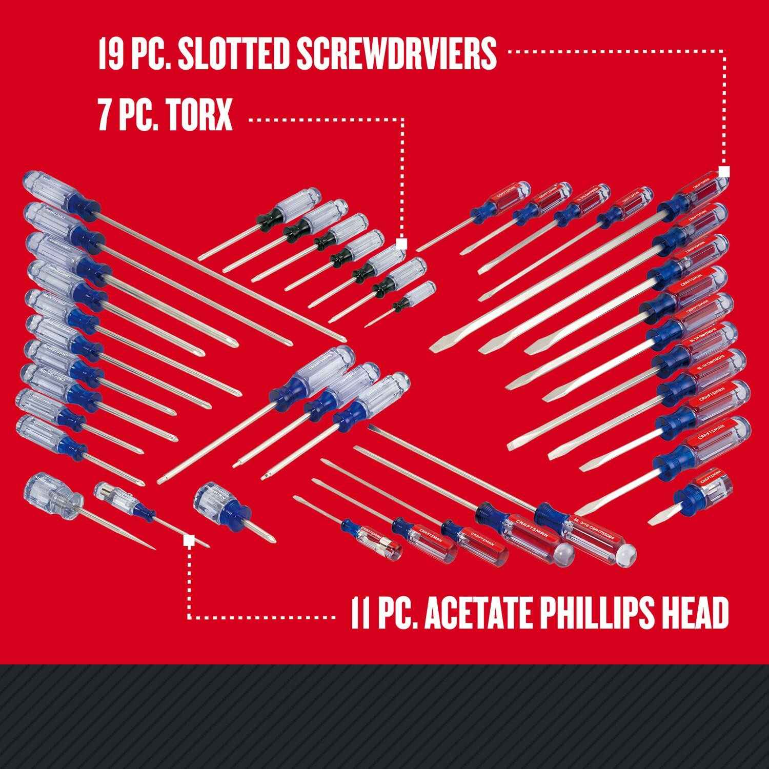 CRAFTSMAN Screwdriver Set, Phillips, Slotted, Torx, Acetate Handle, 42 Pieces (CMHT65300)