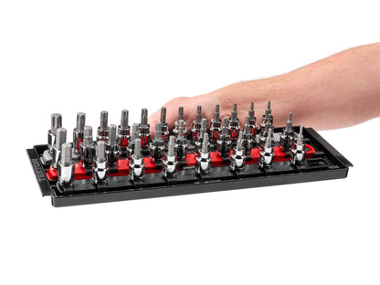 TEKTON 3/8 Inch Drive Hex and Torx Bit Socket Set with Rails and Tray, 31-Piece (1/8-3/8 in., 3-10 mm, T10-T60) | SHB91203
