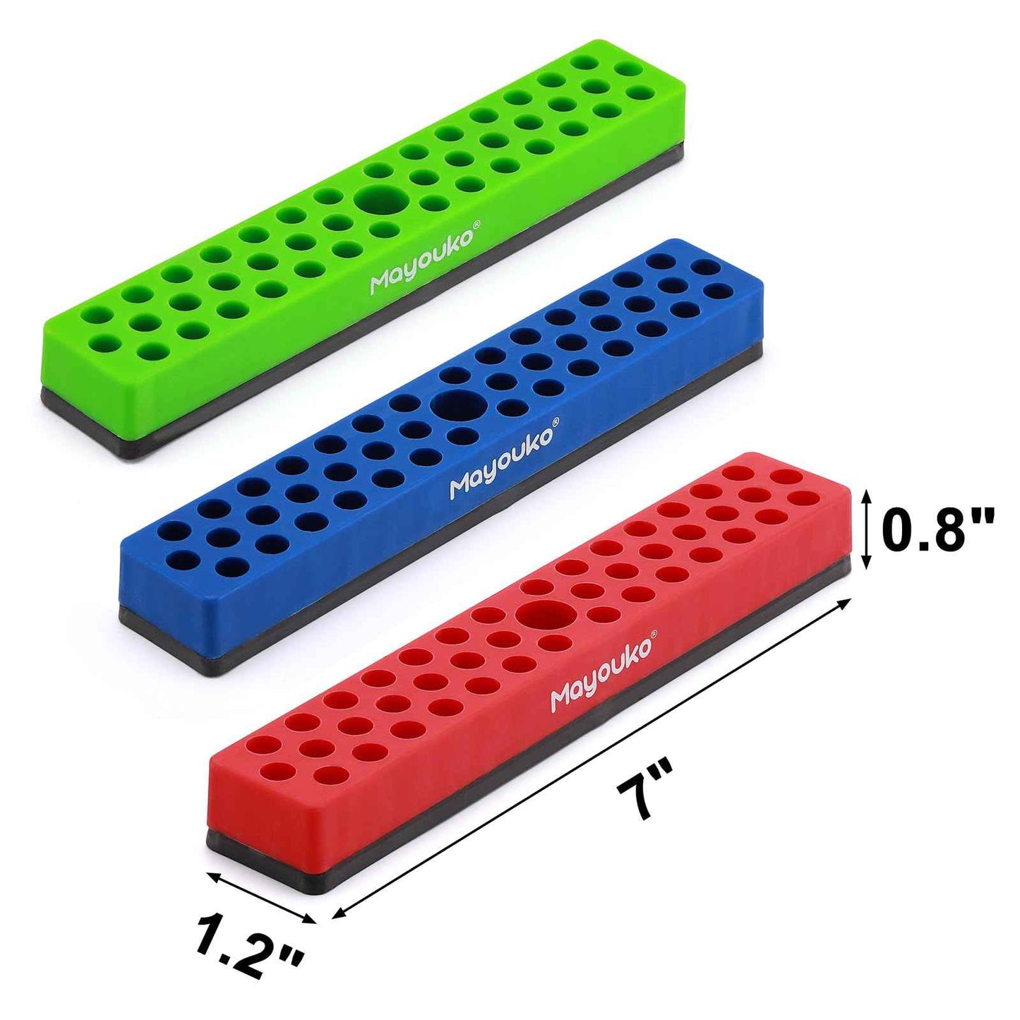 Mayouko 3PCS 1/4" Magnetic Hex Bit Holder Rack Organizer, 129 Holes, 1/4-Inch Drill Bit Holder, 3 Racks, Magnetic Bit Holder with Magnet Base for Screwdriver Bits