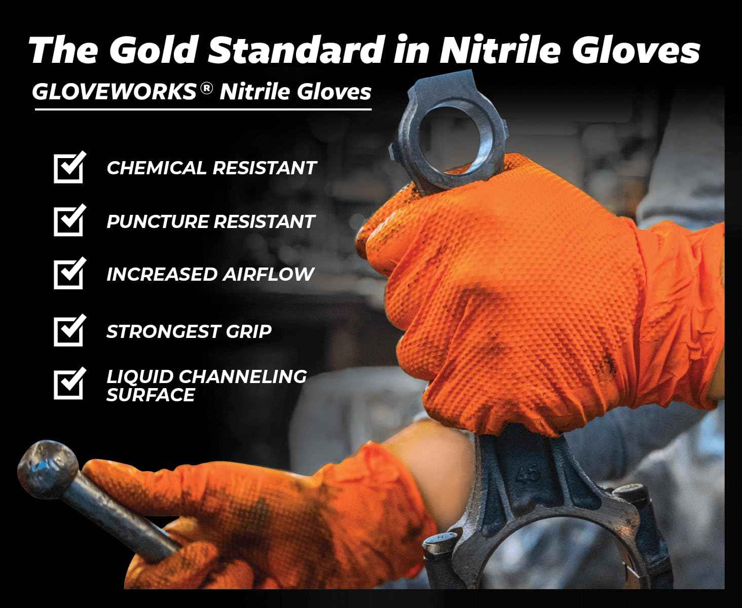 GLOVEWORKS HD Orange Nitrile Industrial Disposable Gloves, 8 Mil, Latex-Free, Raised Diamond Texture, Large, Box of 100